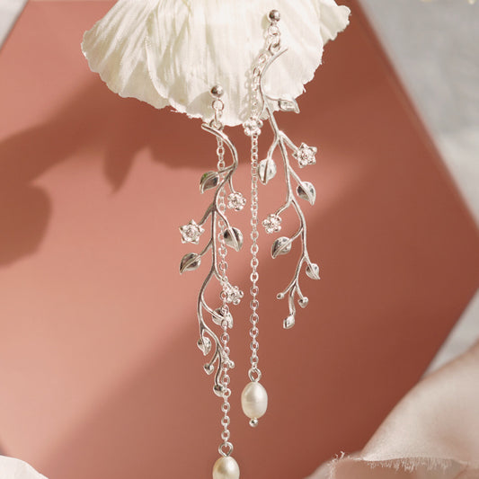 925 Sterling Silver Floral Tassel Drop Earrings