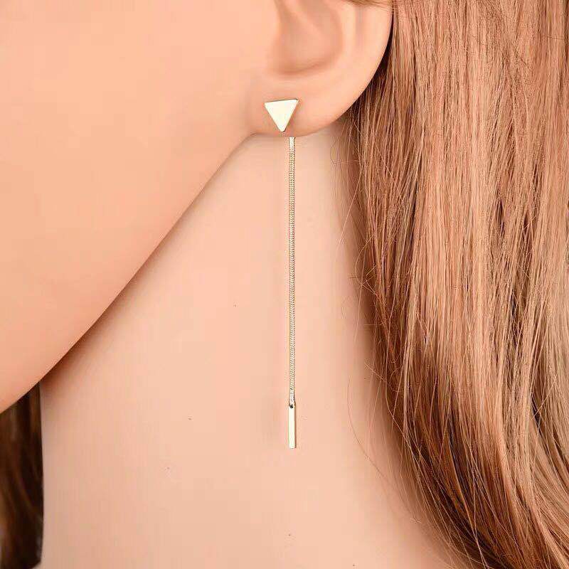 Minimal Triangle Tassel Long Earrings