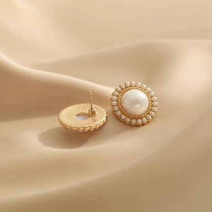 Classic Pearl Inlay Stud Earrings