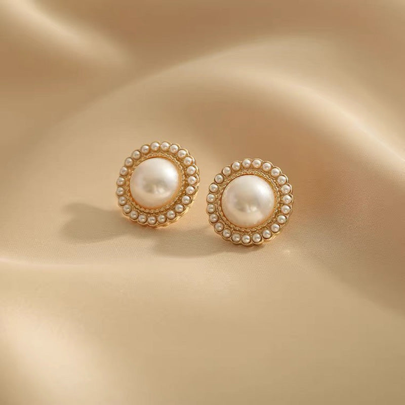 Classic Pearl Inlay Stud Earrings