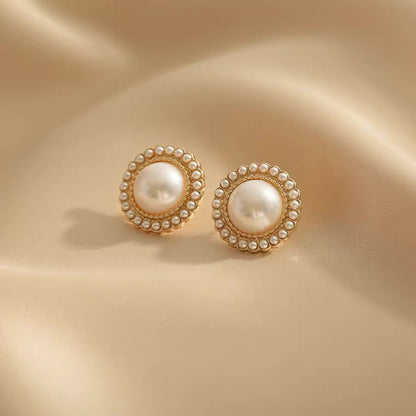 Classic Pearl Inlay Stud Earrings