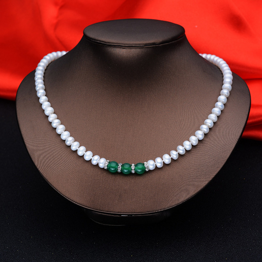 Agate & Pearl Jewelry Set – Necklace, Bracelet & Stud Earrings