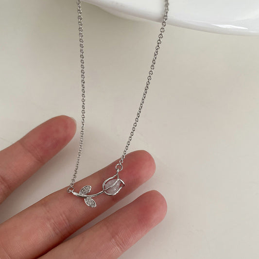 Opal Tulip Flower Pendant Necklace for Women