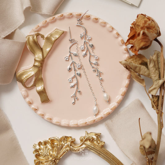 925 Sterling Silver Floral Tassel Drop Earrings