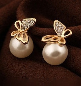Pearl Bow Stud Earrings