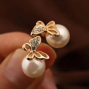 Pearl Bow Stud Earrings