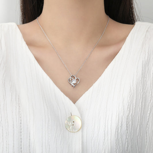 Zircon Double Love Heart Clavicle Necklace