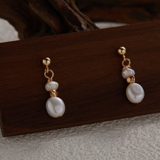 Korean-Style Chic Baroque Freshwater Pearl Stud Earrings