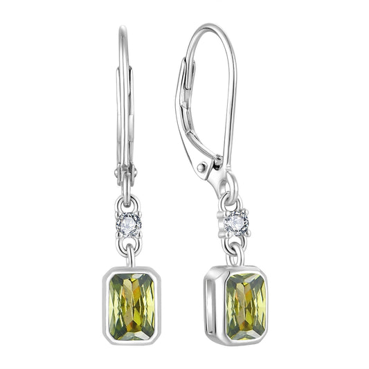 925 Sterling Silver Rectangular Zircon Drop Earrings