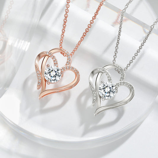 Zircon Double Love Heart Clavicle Necklace