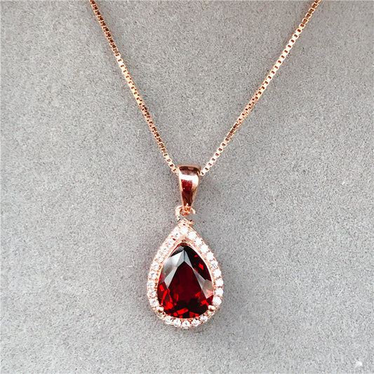 Natural Mozambique Garnet Drop Pendant Necklace