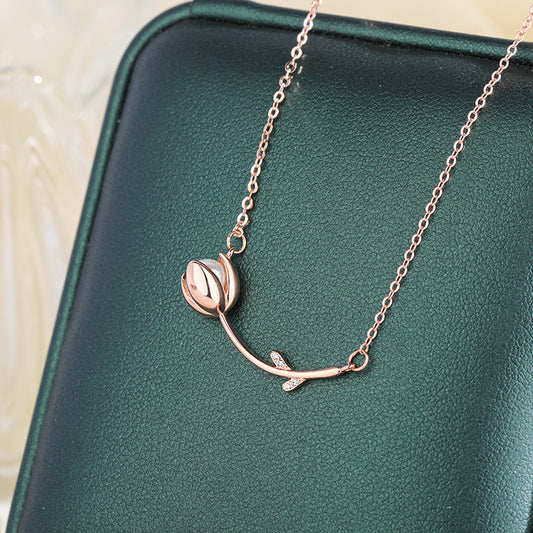 S925 Sterling Silver Carnation Pearl Necklace for Women