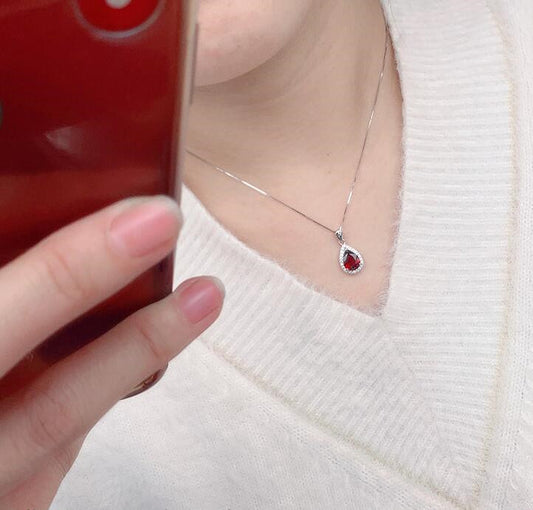 Natural Mozambique Garnet Drop Pendant Necklace