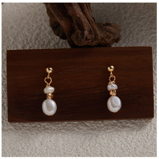 Korean-Style Chic Baroque Freshwater Pearl Stud Earrings