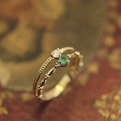 Sterling Silver Diamond-Embedded Gold-Plated Double-Layer Ring